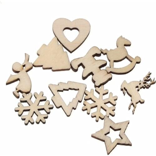 50pcs Natural Wooden Christmas Series Wood Slice DIY Craft Scrapbooking Home Decor Christmas Tree Decoration 20mm