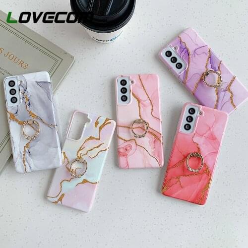 LOVECOM Glitter Gradiet Marble Case For Samsung A52 A72 S21 S20 Ultra Note 20 Plus A32 A71 A50 A12 Soft IMD Ring Holder Cover