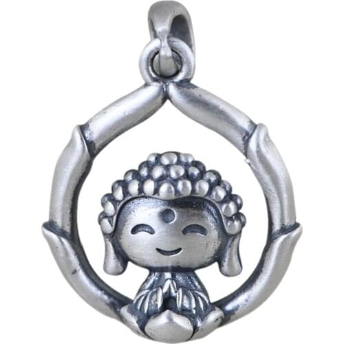 BOCAI New pure s990 silver jewelry retro art and fashion lotus buddha woman clavicle chain pendant