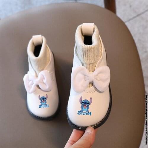 Girls Frozen Elsa Fashion Boots PU Leather Knitting Patchwork Slip On Kids Stitch Socks Shoes Anti Slip Children Ankle Boots