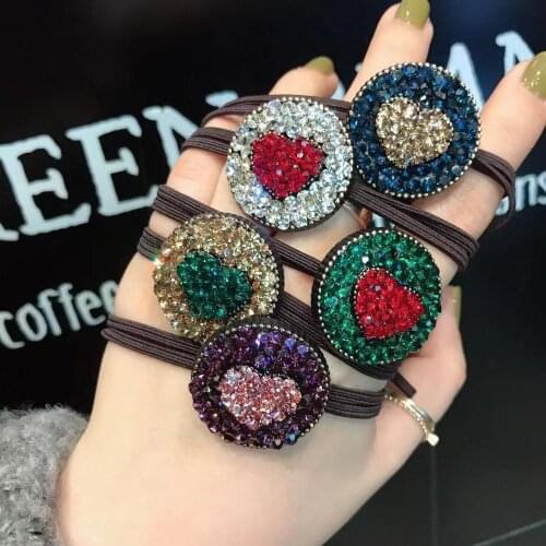 Korea Spring New Style Flower Rhinestone Hair Accessories Hair Bows Elastic Hair Bands Rubber Band Hair Ring Headbands For Girls