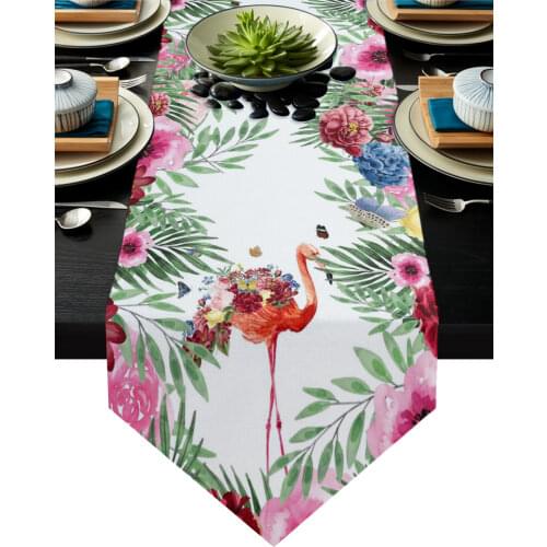 Flamingo Butterfly Flower Table Runner Modern Table Flag Home Party Country Wedding Decoration Tablecloth Table Runners