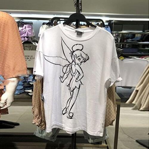 Disney Tinkerbell Fairy Princess Women T-shirt Cartoon Short Sleeve T Shirt Female O Neck Casual Tee Tops Kawaii Clothing Femme