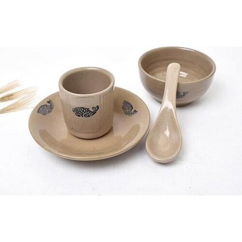 Chinese retro ceramic hand-painted earthenware rice soup bowl dish plate spoon cuo hotel restaurant set Japanese sigle tableware