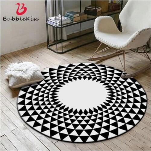 Bubble Kiss Black White Geometric Pattern Round Carpet Crystal Velvet Soft Carpets for Living Room Bedroom Decor Area Rugs