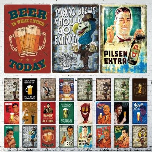 Man with Beer Iron Painting Vintage Poster Metal Tin Signs Wall Decor Art Poster Wall Plaque Plate for Bar Club Man Cave