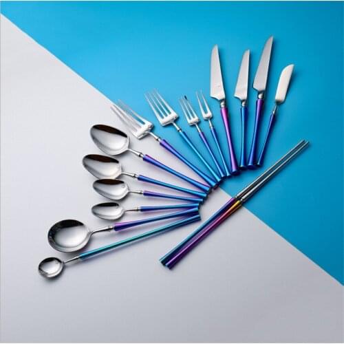 Rainbow Dinner set Cutlery Stainless Steel Dinnerware Fork Scoop Knife Silverware Home Tableware