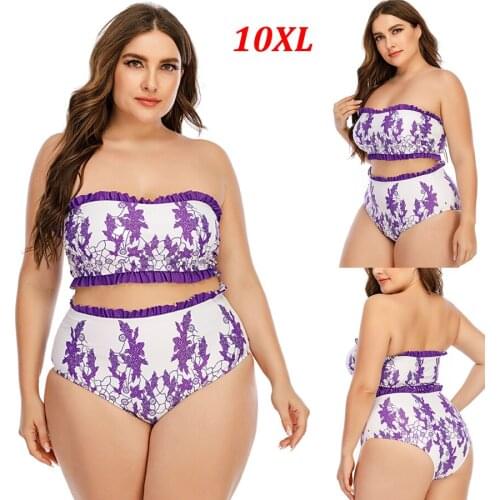 2021 New Print Bikini Plus Size 10XL Bandeau Bikini Tube Top Swimsuit Women Large Sizes Swimwear Vintage Swimming Suit