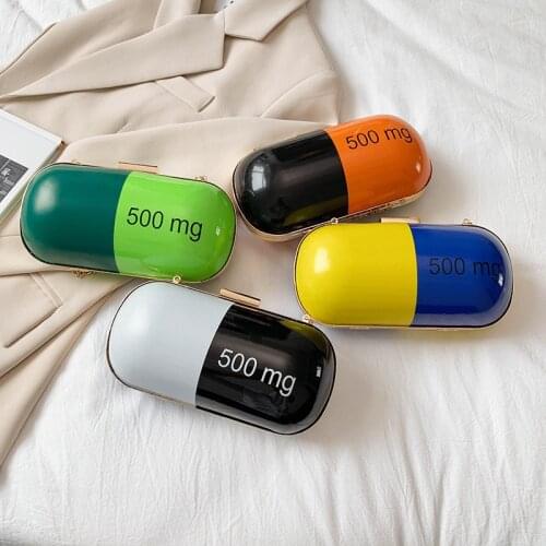 New Trendy 500 Mg Pill Purse Pouch Bag Girls Fun Personality Lock Chains Phone Shoulder Bags Women Crossbody Bag