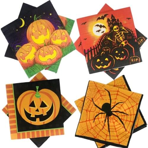 Omilut Halloween Disposable Napkins Paper Pumpkin Halloween Birthday Party Disposable Tableware for Kids Halloween Party Suppli