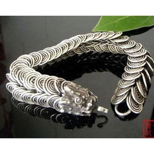 Tribal Tibet silver carved Dragon Handmade bracelet Mens Jewellery Bracelets >Dongguan girl jewerly Store free shipping