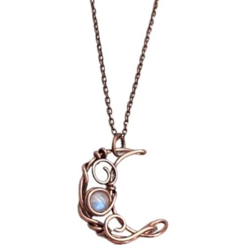 Crescent Crystal Moon Pendant Necklace Moonstone Charm Chain Necklaces For Women Female Party Wedding Necklace Boho Jewelry