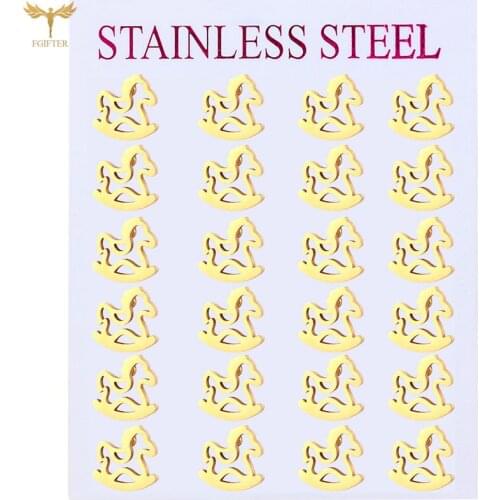 Lovely Gold Trojan Horser Earrings for Girls Childhood Memory Ear Studs New Fashion Stainless Steel Jewelry Wholesale