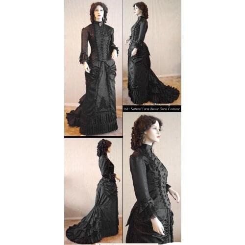 Victorian Dresses Victorian black bustle dress Ball Gowns Reenactment Costumes victorian mourning dress custom made
