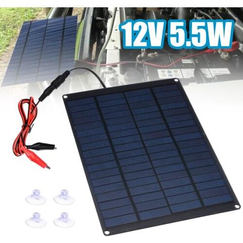 12V 5.5W Solar Panel 0.19A Car Solar Panel Home Car Camping Boat Battery Charger Solar Panel with Battery Clip