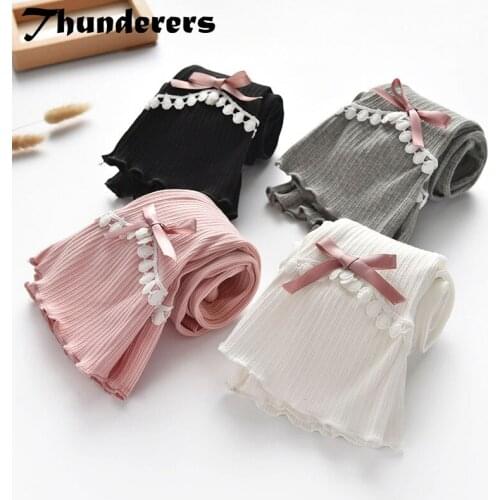Thunderers Spring Autumn Kids Girl Pants Solid Color Leggings With Sweet Lace Casual Casual Children Trousers Girl Clothes