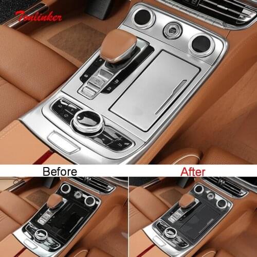 Tonlinker Interior Car Gear Panel Covers Stickers For FAW HONGQI H9 2020-2021 Car Styling 4 PCS Stainless steel Cover Stickers