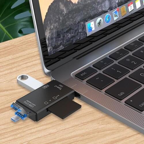Durable High-quality Type-C TF-SD Card Reader OTG Adapter Mini USB 3.0 Card Reader 6-in-1 for Notebook