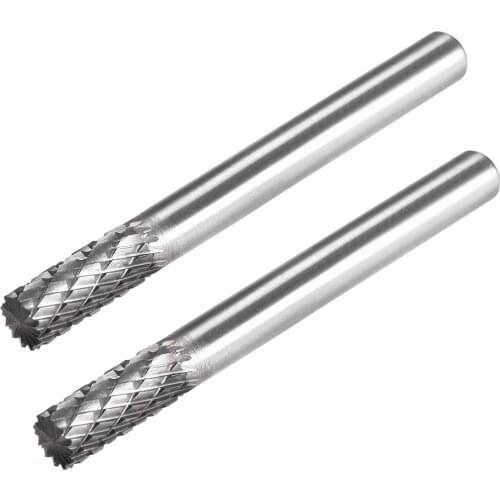 Uxcell 2pcs 6mm Tungsten Carbide Burr Bit Rotary Files 1/4" Double Cut Top Toothed Cylinder Shape Rotary Burrs Tool
