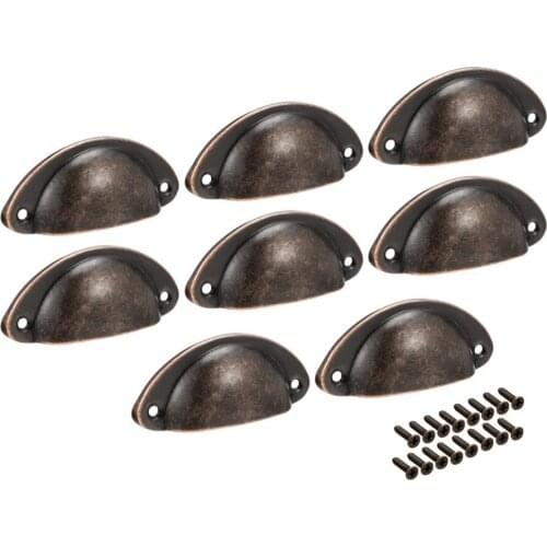 Uxcell 8pcs 66mm Hole Centers Iron Shell Pull Handles Antique Brass Bronze Tone Cup Drawer Pull Kitchen Cabinet Handle