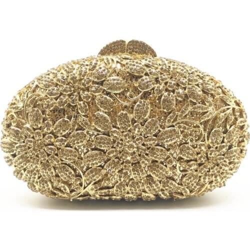Women Hollow Out flower gold/red/grey/black Crystal diamond Evening Clutch Minaudiere Bag Wedding Cocktail Metal Handbag Purse