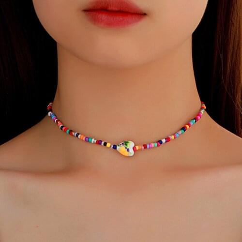 Bohemian Colorful Beaded Choker Necklaces Weaving Love Rice Bead Collars Simple Hip-hop Clavicle Chain Necklace Women Jewelry