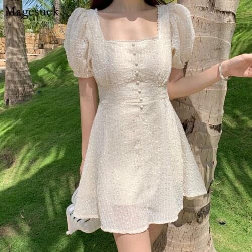 Vestidos Beach Women Dress Summer 2021 Puff Sleeve Mini Chiffon Dress Women Elegant High Waist Casual Party Dresses Woman 9239