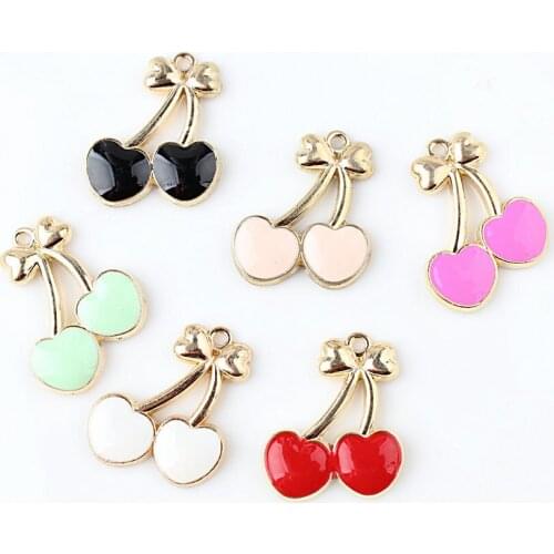 10pcs/lot 21*26mm pink Cherry pendant alloy enamel Charm DIY accessories of necklace bracelet headdress making fitting