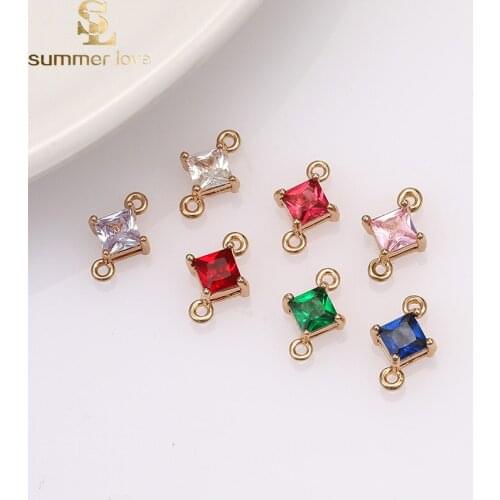 10pcs Cute Kawaii Gold Connector Square Crystal Charms for jewelry making Colorful Glass Charm Bracelet DIY Necklace Wholesale