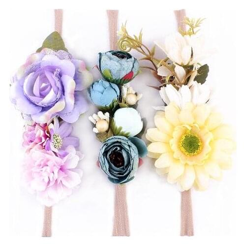 3 Pcs/Set Newborn Headband Baby Nylon Faux Flower Party Flowers Hair Bands Toddler Headwear Photography Props Hair Accessories