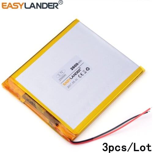 3pcs /Lot 3.7v lithium Li ion polymer rechargeable battery 299099 2600mAh for tablet pc 9inch table