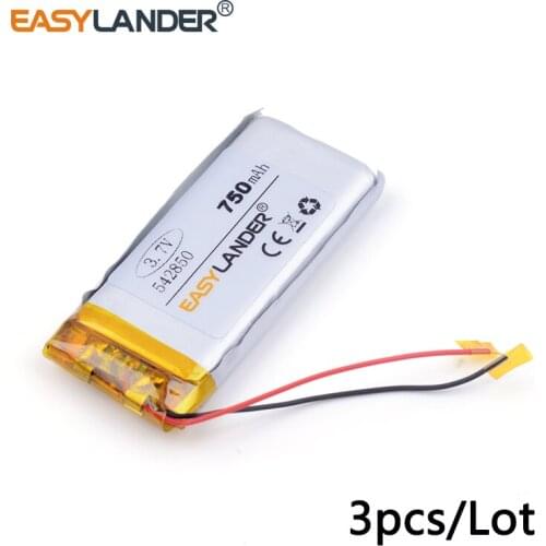 3pcs /Lot 750mAH 542850 3.7v lithium Li ion polymer rechargeable battery PLIB for dvr,GPS,mp3,mp4,cell phone, tablet batte