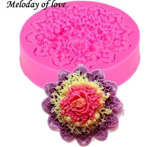 3D Flowers lace chocolate wedding DIY fondant baking cooking cake decorating tools silicone soap mold T0008