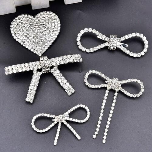 6Pcs Clear Crystal Rhinestone Bow-knot Brooch Heart Pin DIY Clothing Dress Bags Shoes Decoration