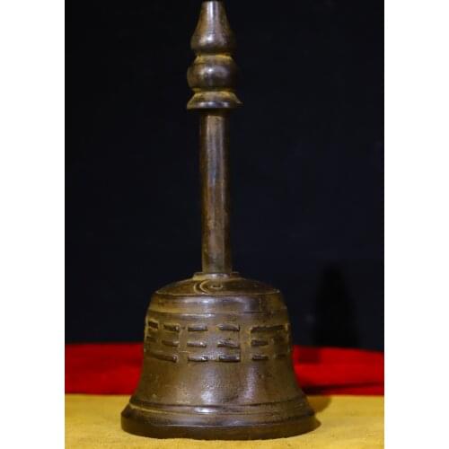 8" Tibet Buddhism Old Bronze Sanqingling Old rattle Dorje Vajra Phurpa Bells Exorcism Ward off evil spirits