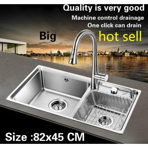 Free shipping Hot sell standard machine control drainage luxury big kitchen double groove sink food grade stainless 820x450 MM