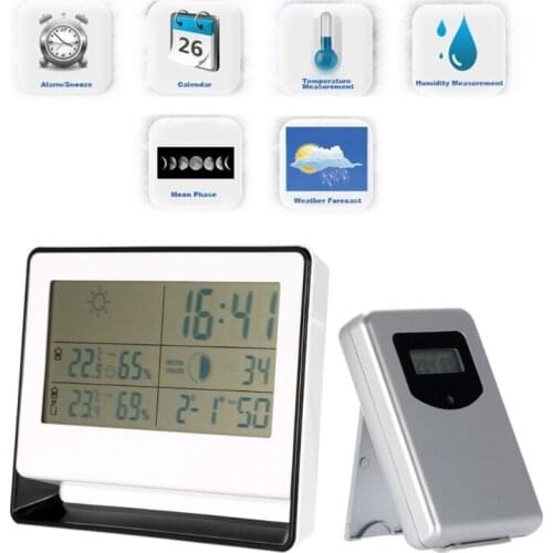 13MA Wireless RF Weather Station Thermometer Hygrometer with 100M Outdoor Transmitter,Clock,Moon Phase, Max Min ℃/℉ RH Humidity