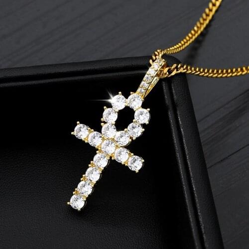 Shiny Ankh Cross Necklace Chain African Necklace Choker Necklaces For Women Men Egyptian Gold Zircon Pendants Jewelry Gifts