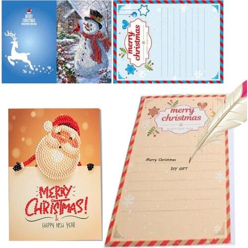 Diamond Painting Christmas Greeting Cards Diamond Mosaic Cartoon Mini Santa Claus Merry Christmas Paper Cards Craft Gift