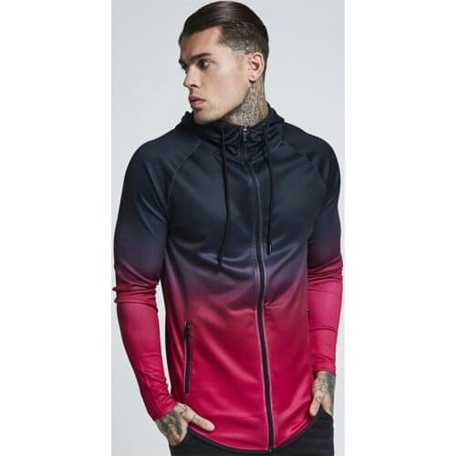 Men Sports Flexible Hoodie Coat Fitness Gradient Color Training Running Jacket Men Plus Size 109