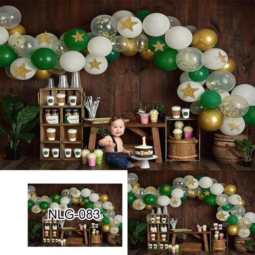 Coffee Shop Star Ballons Photography Backdrop Booth Wooden Wall Portrait Cake Smash Child Photo Studio Photography Background