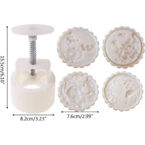 P9YE 150g Mooncake Mold with 4pcs Flowers Stamps Hand Press Moon Cake Pastry Mould DIY Bakeware Mid-autumn Festival