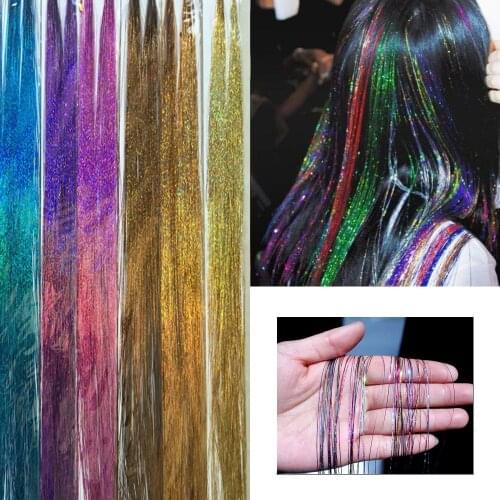 Sparkle Hair Tinsel Rainbow Colored Strands Girl Headwear Hair Laser False Hair Extension Bling Decoration Glitter Strips Party