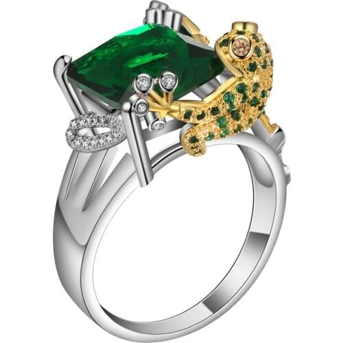 Hainon Silver Color Jewelry Promotion Fashion Big Green Crystal New Frog Design Charming Finger Rings For Women
