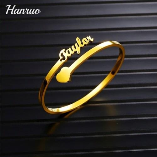 Customized Name Bracelet Heart Bangle Jewelry Set Stainless Steel Cuff Bracelets For Women Men Personalized Charm Bangle Jewelry