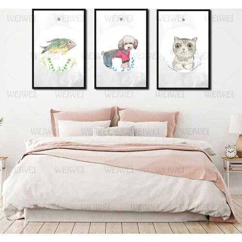 Canvas Painting Cartoon Pet Drawing Dog Wearing Cowboy Clothes Poster Home Decoration Use In Living Room and Bedroom Wall Art