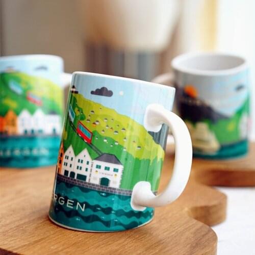 Tilted Mug With Creative Design Ceramic Coffee Mug As Gift Mug With Nordic City Scenery