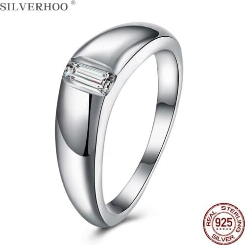 SILVERHOO 925 Sterling Silver Ring For Women 5A Cubic Zirconia Creative Geometry Romantic Wedding Bands Simple Fine Jewelry New