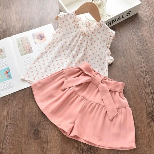 Girls Clothing Sets 2021 New Summer Casual Style Flower Design Short Sleeve T-shirt+Double Pocket Pants 2Pcs Girl Suit For 2-6T