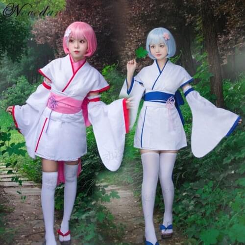 Re Zero Ram And Rem Cosplay Costumes Kara Hajimeru Isekai Seikatsu Twins Anime Kimono Dress Women Girls Halloween Costumes